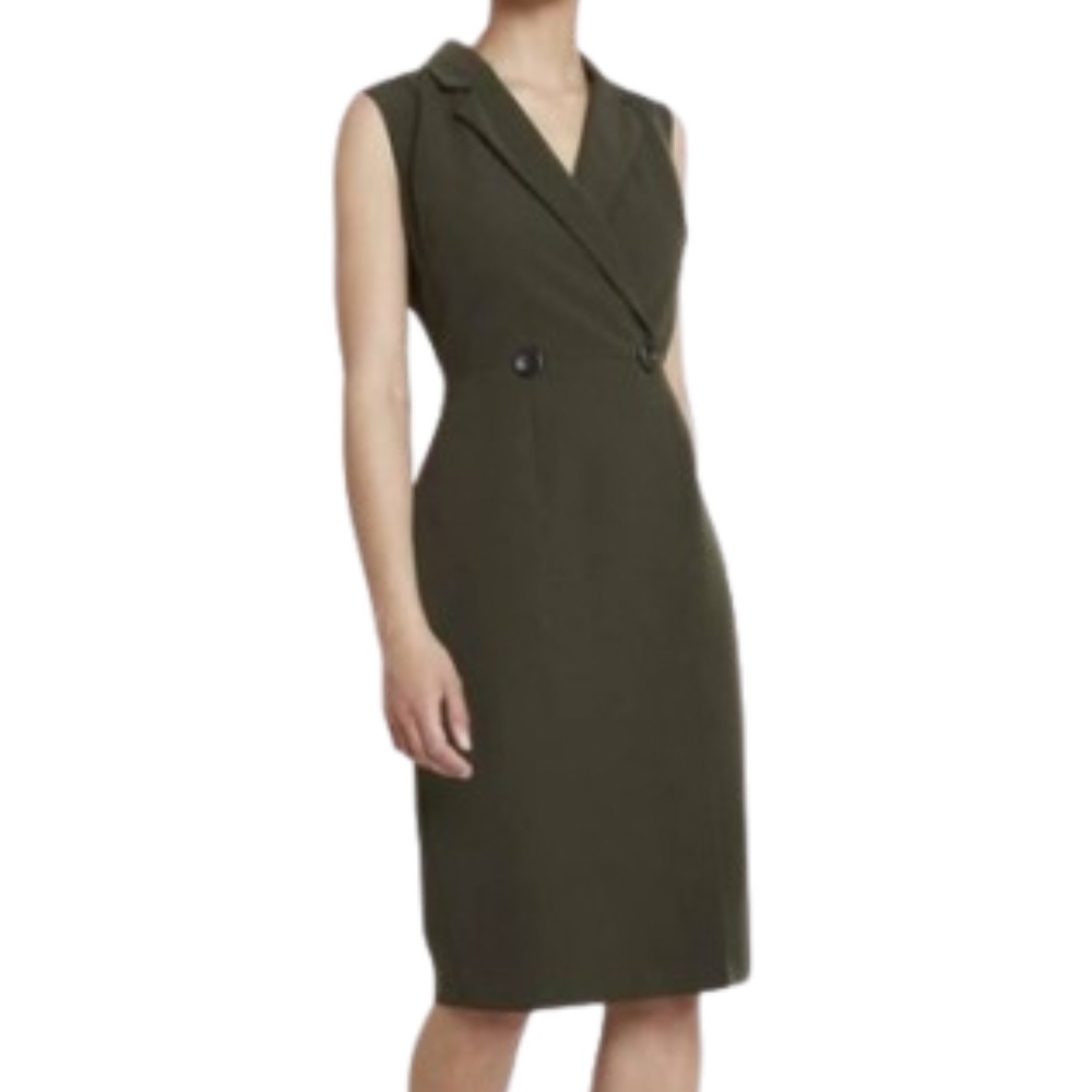 DOROTHY PERKINS Olive green dress sleeveless Wrap Tuxedo Dress